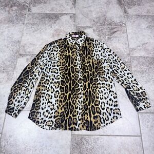 Buddy Love Portia Top Women's Large Button Up Blouse Leopard Print Boho